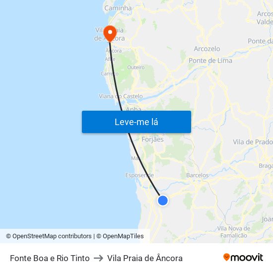 Fonte Boa e Rio Tinto to Vila Praia de Âncora map