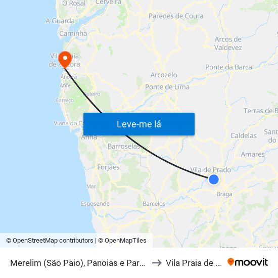 Merelim (São Paio), Panoias e Parada de Tibães to Vila Praia de Âncora map