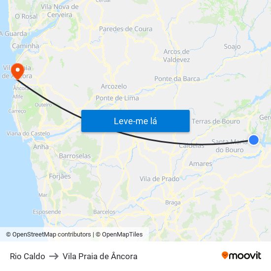 Rio Caldo to Vila Praia de Âncora map