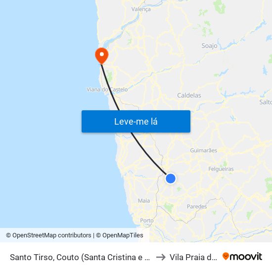 Santo Tirso, Couto (Santa Cristina e São Miguel) e Burgães to Vila Praia de Âncora map