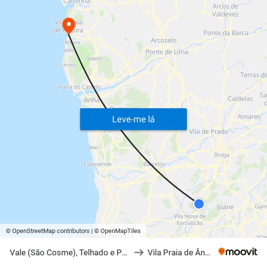 Vale (São Cosme), Telhado e Portela to Vila Praia de Âncora map