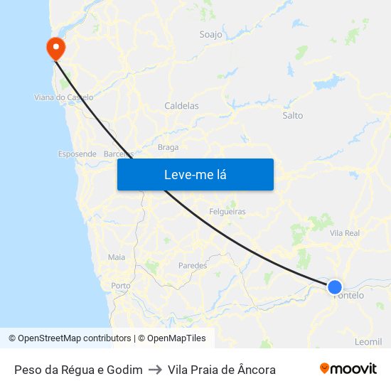 Peso da Régua e Godim to Vila Praia de Âncora map