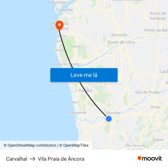 Carvalhal to Vila Praia de Âncora map