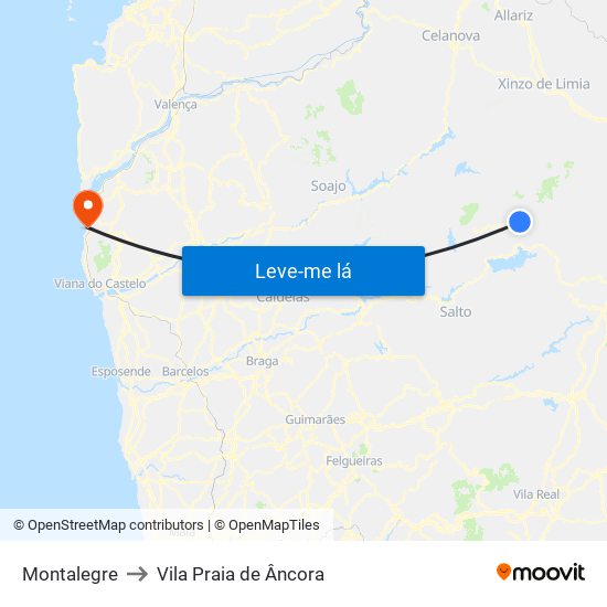 Montalegre to Vila Praia de Âncora map