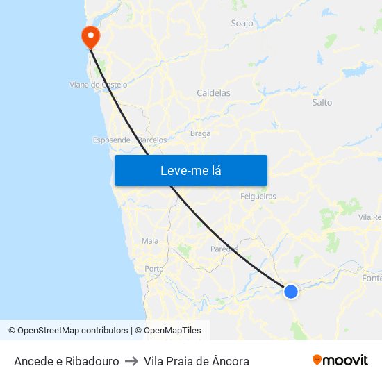 Ancede e Ribadouro to Vila Praia de Âncora map