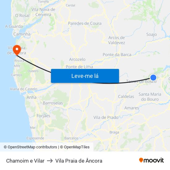 Chamoim e Vilar to Vila Praia de Âncora map