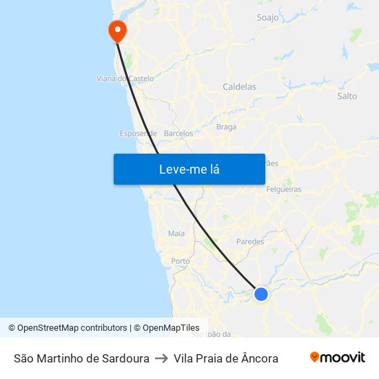 São Martinho de Sardoura to Vila Praia de Âncora map