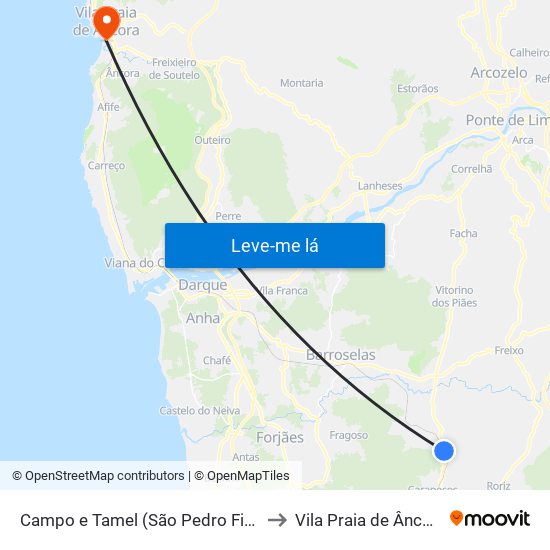 Campo e Tamel (São Pedro Fins) to Vila Praia de Âncora map