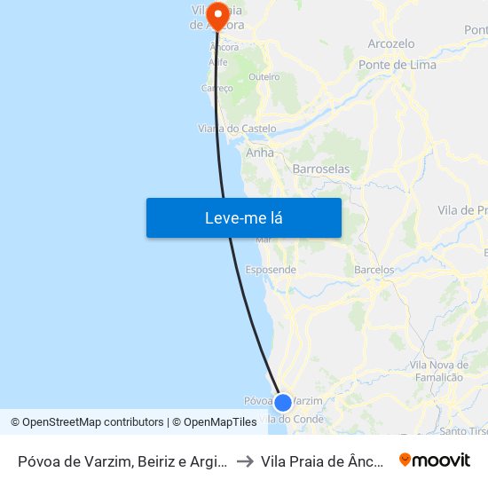 Póvoa de Varzim, Beiriz e Argivai to Vila Praia de Âncora map