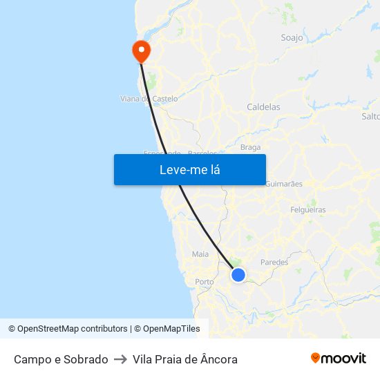 Campo e Sobrado to Vila Praia de Âncora map