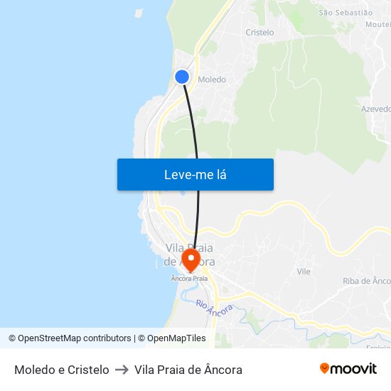 Moledo e Cristelo to Vila Praia de Âncora map