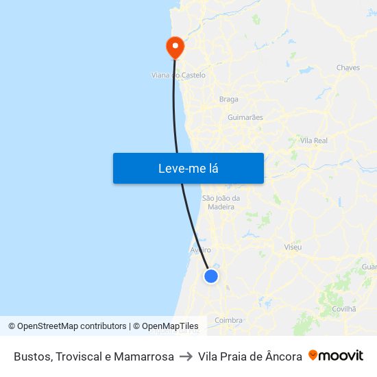 Bustos, Troviscal e Mamarrosa to Vila Praia de Âncora map