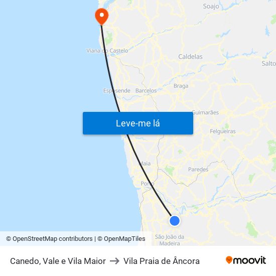 Canedo, Vale e Vila Maior to Vila Praia de Âncora map