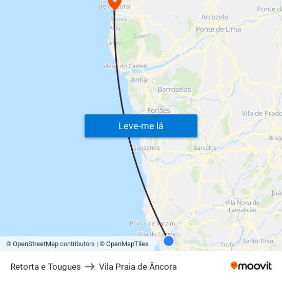 Retorta e Tougues to Vila Praia de Âncora map