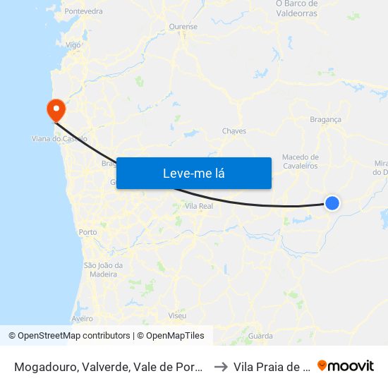 Mogadouro, Valverde, Vale de Porco e Vilar de Rei to Vila Praia de Âncora map