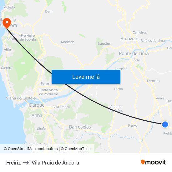 Freiriz to Vila Praia de Âncora map