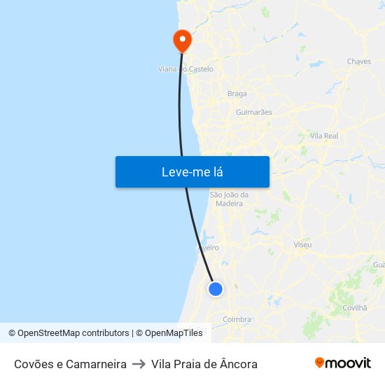 Covões e Camarneira to Vila Praia de Âncora map