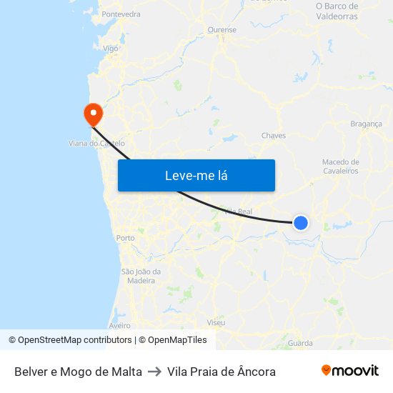 Belver e Mogo de Malta to Vila Praia de Âncora map