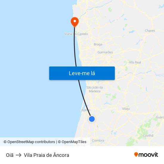 Oiã to Vila Praia de Âncora map