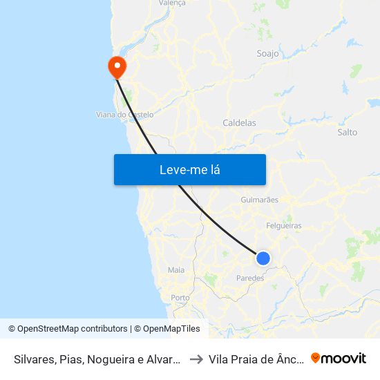 Silvares, Pias, Nogueira e Alvarenga to Vila Praia de Âncora map