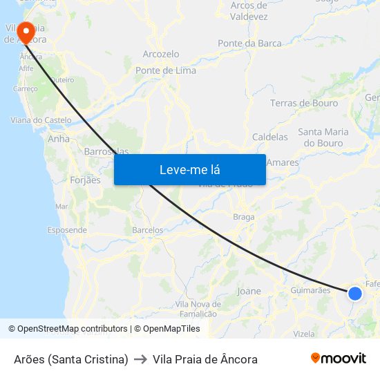Arões (Santa Cristina) to Vila Praia de Âncora map