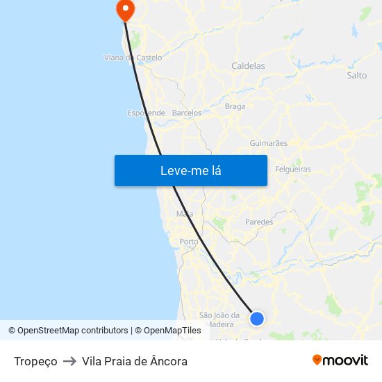 Tropeço to Vila Praia de Âncora map