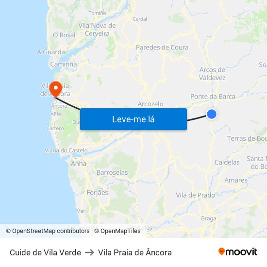 Cuide de Vila Verde to Vila Praia de Âncora map