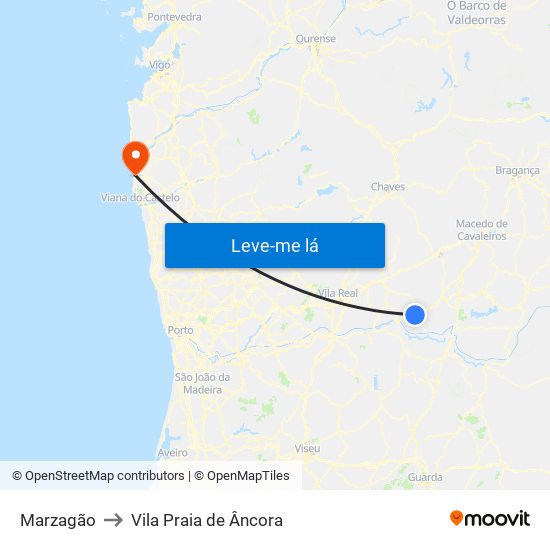 Marzagão to Vila Praia de Âncora map