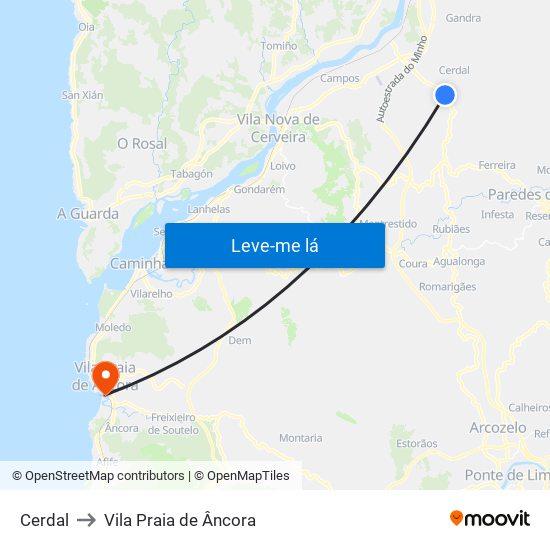 Cerdal to Vila Praia de Âncora map