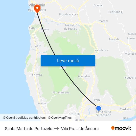 Santa Marta de Portuzelo to Vila Praia de Âncora map