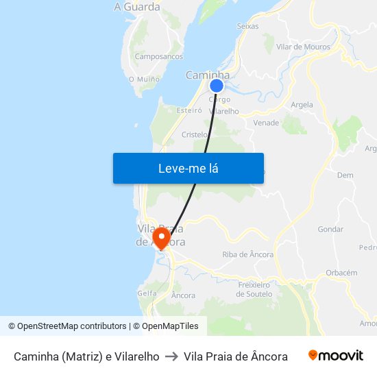 Caminha (Matriz) e Vilarelho to Vila Praia de Âncora map