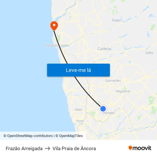 Frazão Arreigada to Vila Praia de Âncora map