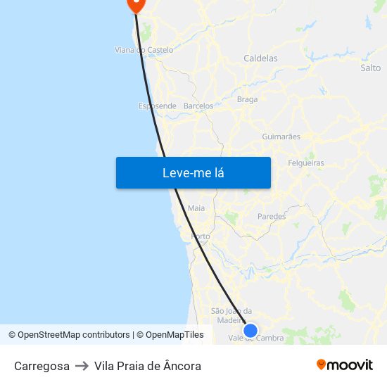 Carregosa to Vila Praia de Âncora map