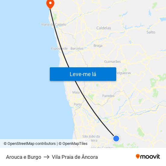 Arouca e Burgo to Vila Praia de Âncora map