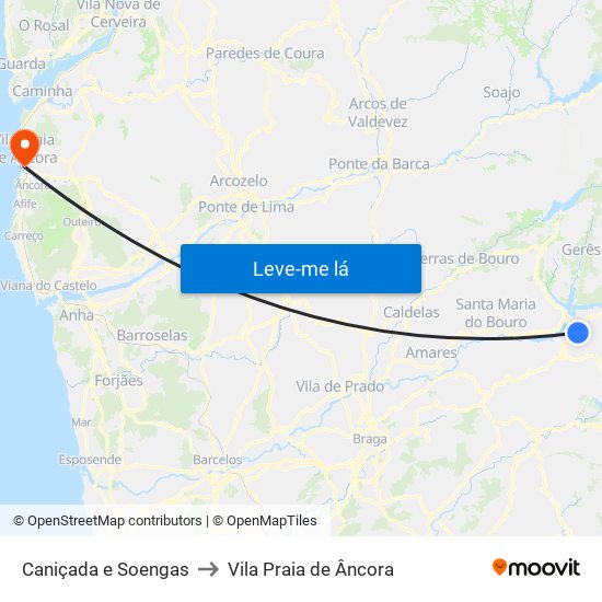 Caniçada e Soengas to Vila Praia de Âncora map