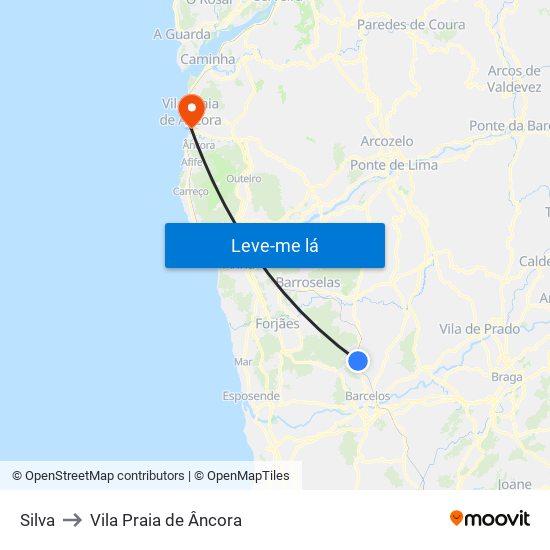 Silva to Vila Praia de Âncora map