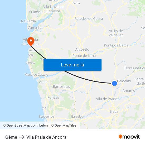 Gême to Vila Praia de Âncora map