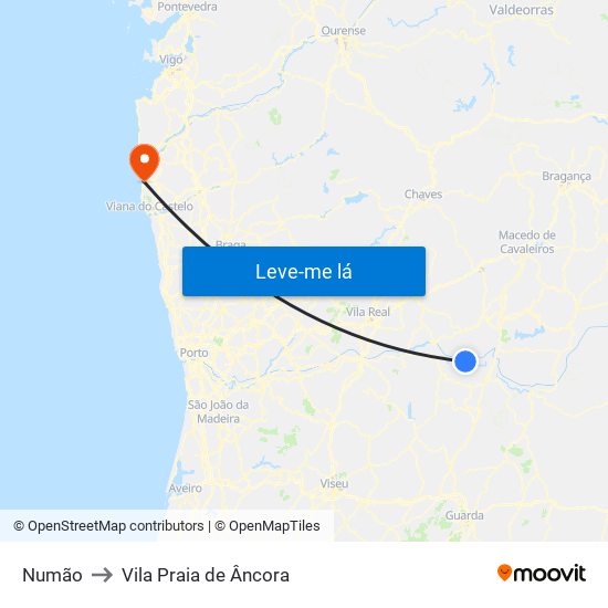 Numão to Vila Praia de Âncora map