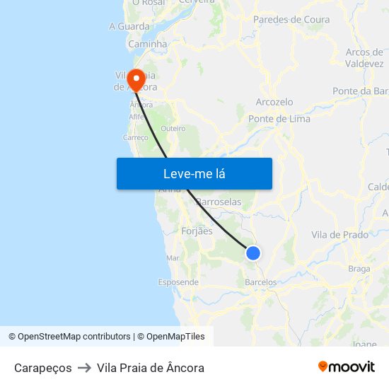 Carapeços to Vila Praia de Âncora map