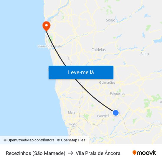 Recezinhos (São Mamede) to Vila Praia de Âncora map