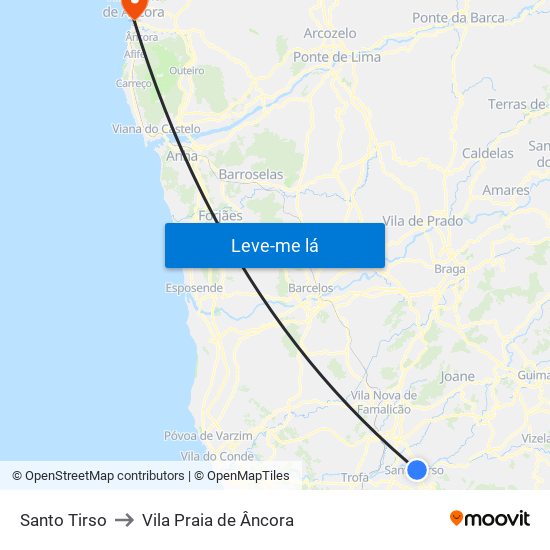 Santo Tirso to Vila Praia de Âncora map