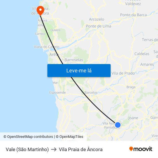 Vale (São Martinho) to Vila Praia de Âncora map