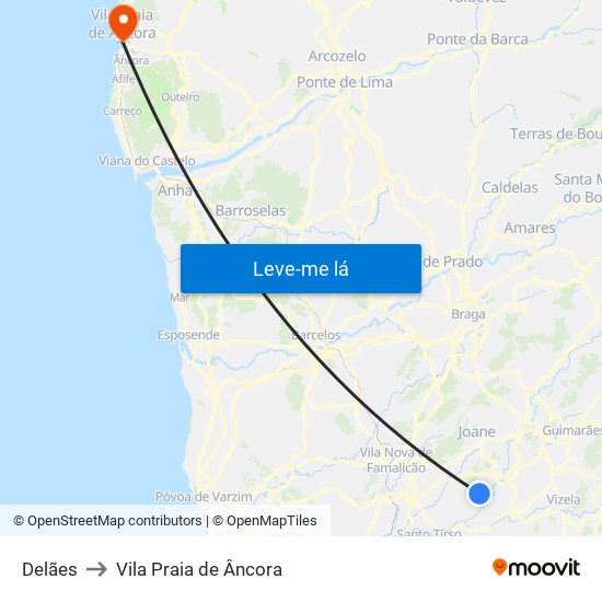 Delães to Vila Praia de Âncora map