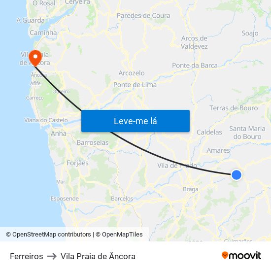 Ferreiros to Vila Praia de Âncora map