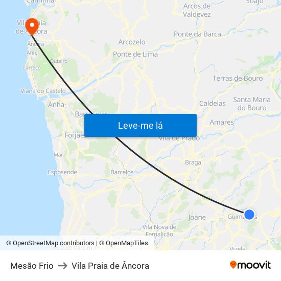 Mesão Frio to Vila Praia de Âncora map