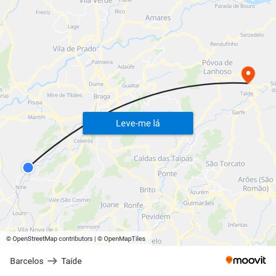 Barcelos to Taíde map