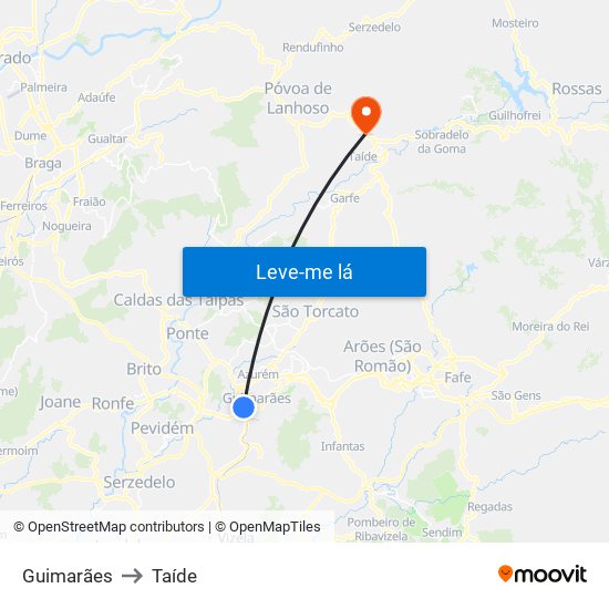 Guimarães to Taíde map