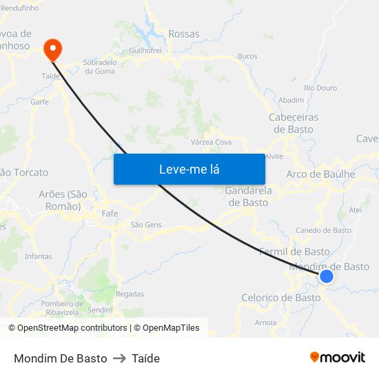 Mondim De Basto to Taíde map