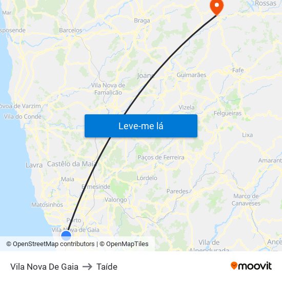 Vila Nova De Gaia to Taíde map