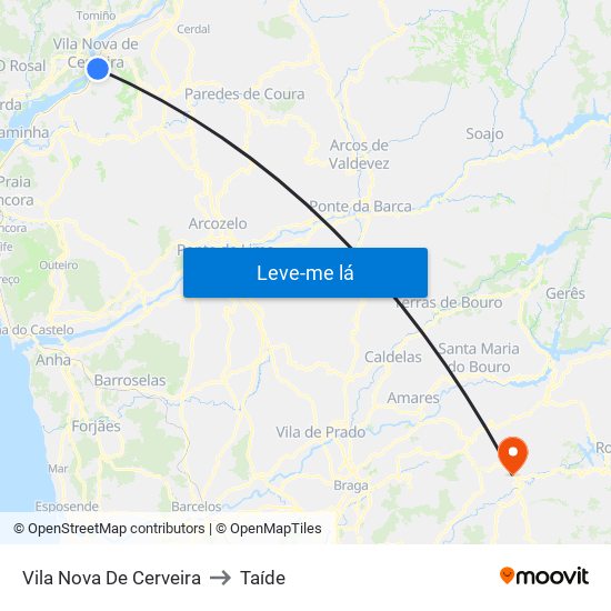 Vila Nova De Cerveira to Taíde map